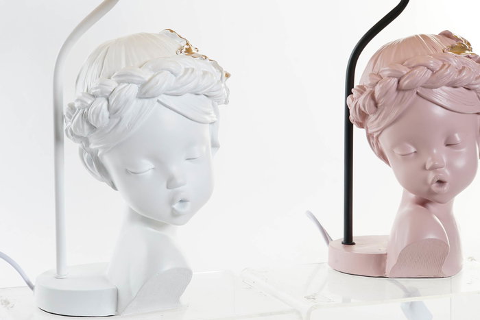 DKD Home Decor Lámpara Sobremesa Romántico Blanco Rosa Palo 30x30x49 cm (2 Unidades) Resina Poliéster