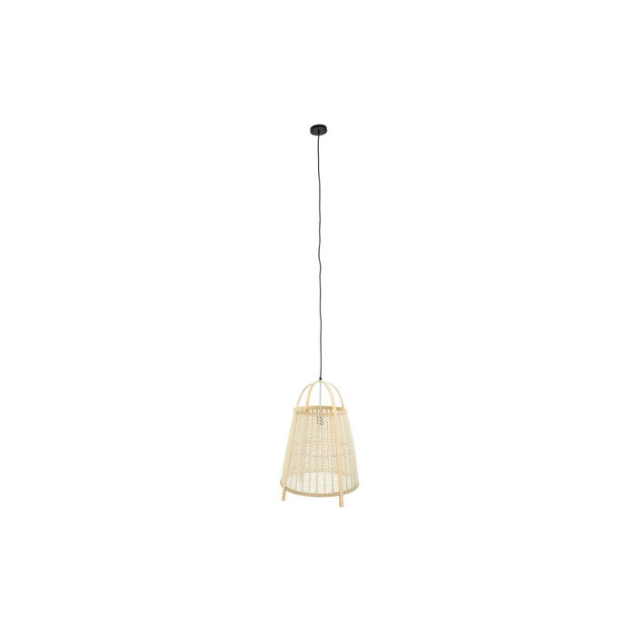 DKD Home Decor Lámpara de Techo de Bambú y Lino Crema y Natural 47x47x64 cm