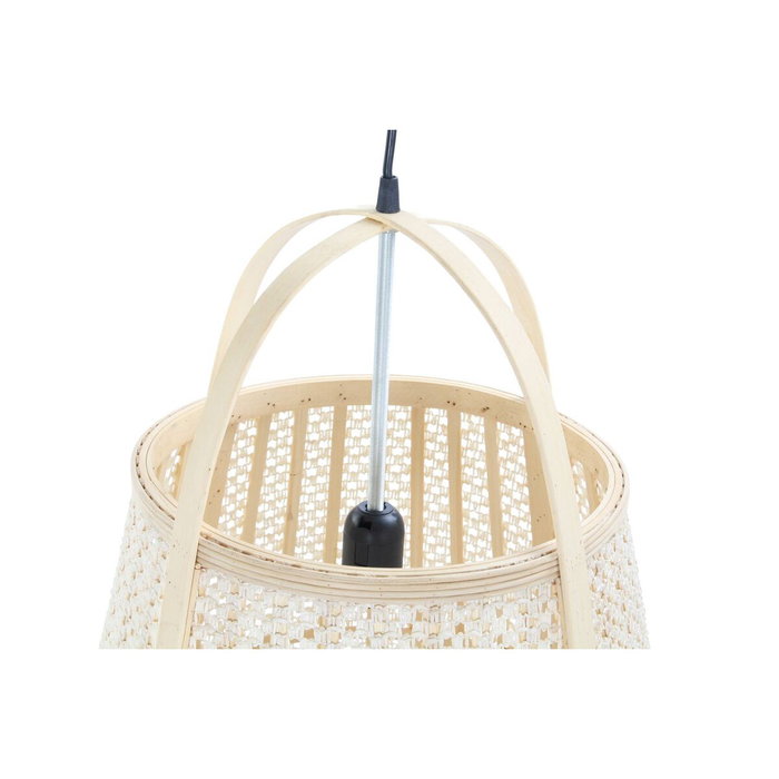 DKD Home Decor Lámpara de Techo de Bambú y Lino Crema y Natural 47x47x64 cm