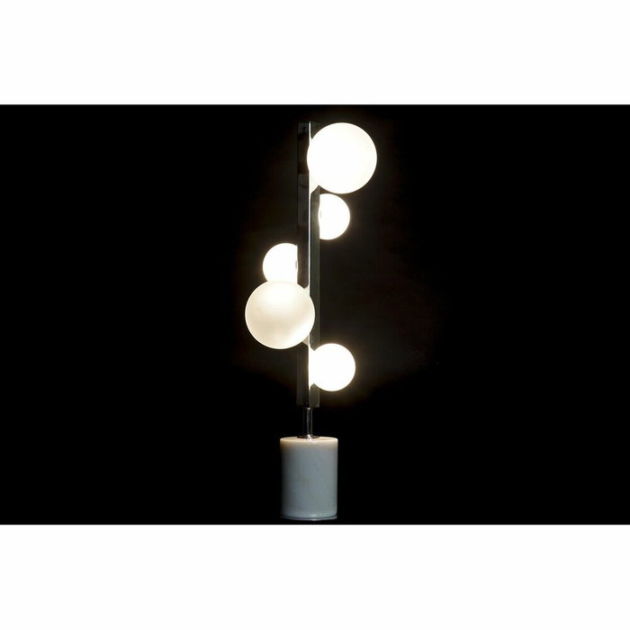 DKD Home Decor Lámpara de Sobremesa de Mármol y Cristal 5 Bolas, Blanco y Plateado