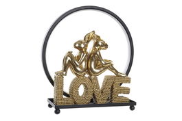 DKD Home Decor Love conejitos Decoracion Luminosa Dorado Negro 30 x 31.5 x 11 cm Resina LED USB