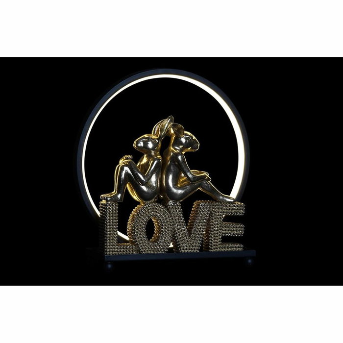 DKD Home Decor Decoración Luminosa Resina Love Conejitos Dorado y Negro DKD Home Decor Decoración Luminosa Resina Love Conejitos Dorado y Negro