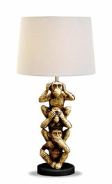 DKD Home Decor Lámpara de Sobremesa de Resina y Poliéster con Diseño de Monos, Dorado y Blanco