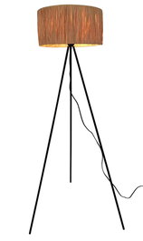 DKD Home Decor Lámpara Pie Colonial Marrón Negro Metal Rafia 46 x 56 x 140 cm
