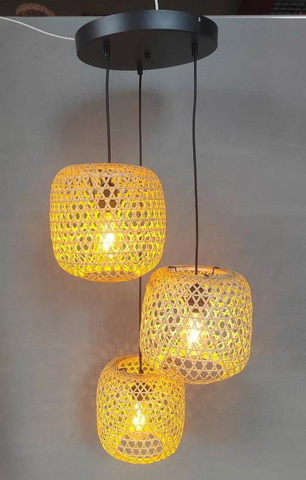 DKD Home Decor Lámpara de Techo de Bambú Marrón 43x43x100 cm