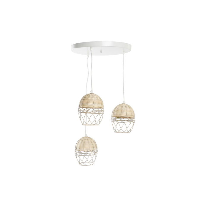 DKD Home Decor Lámpara de Techo de Metal y Ratán Marrón Claro y Blanco 38x38x75 cm