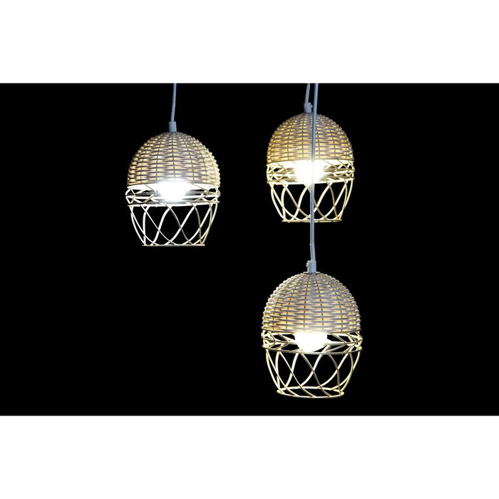 DKD Home Decor Lámpara de Techo de Metal y Ratán Marrón Claro y Blanco 38x38x75 cm