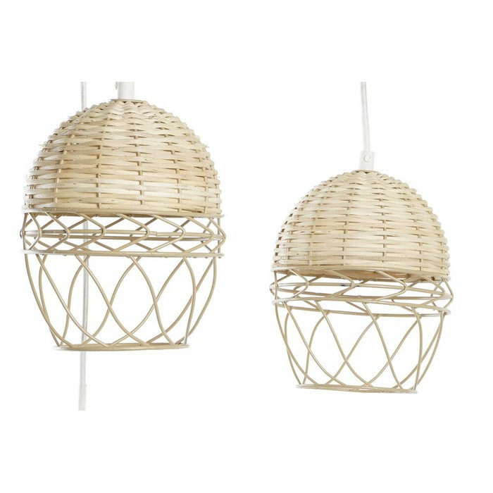 DKD Home Decor Lámpara de Techo de Metal y Ratán Marrón Claro y Blanco 38x38x75 cm