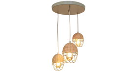 DKD Home Decor Lámpara de Techo de Metal y Ratán Marrón Claro y Blanco 38x38x75 cm