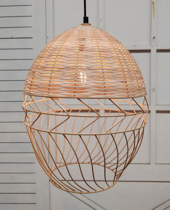DKD Home Decor Lámpara de Techo de Metal y Ratán Marrón Claro