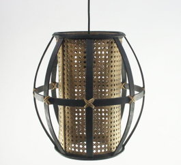 DKD Home Decor Lámpara de Techo de Bambú y Ratán Natural y Negro 34x34x35 cm