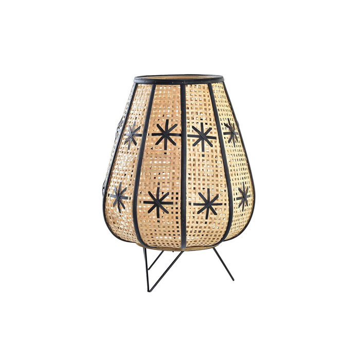 DKD Home Decor Lámpara de sobremesa de ratán y metal diseño flor KURAN