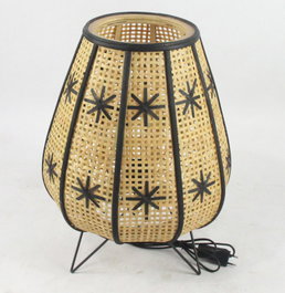 DKD Home Decor Lámpara de sobremesa de ratán y metal diseño flor KURAN