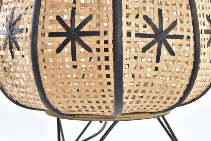 DKD Home Decor Lámpara Sobremesa Tropical Ratán y Metal Marron Negro 37 x 47 x 37 cm