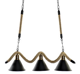 DKD Home Decor Lámpara de Techo Metal y Cuerda con 3 Bombillas, Negro y Natural