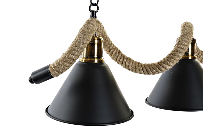 DKD Home Decor Lámpara de Techo Metal y Cuerda con 3 Bombillas, Negro y Natural