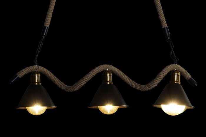 DKD Home Decor Lámpara de Techo Negra y Natural Metal y Cuerda 18 x 20 x 85 cm