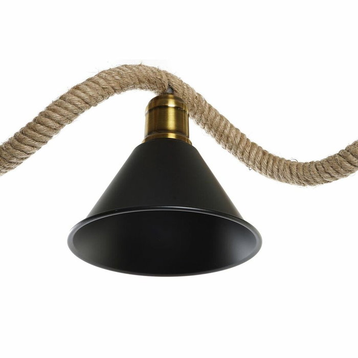 DKD Home Decor Lámpara de Techo Metal y Cuerda con 3 Bombillas, Negro y Natural