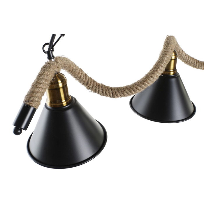 DKD Home Decor Lámpara de Techo Metal y Cuerda con 3 Bombillas, Negro y Natural