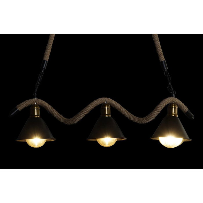 DKD Home Decor Lámpara de Techo Metal y Cuerda con 3 Bombillas, Negro y Natural