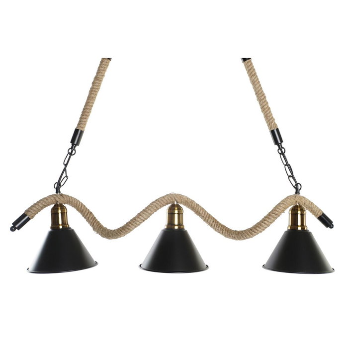 DKD Home Decor Lámpara de Techo Metal y Cuerda con 3 Bombillas, Negro y Natural