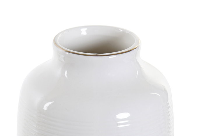 DKD Home Decor Jarrón de Gres Blanco con Pompón de Algodón