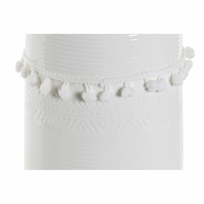 DKD Home Decor Jarrón de Gres Blanco con Pompón de Algodón