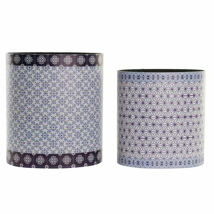 DKD Home Decor Set de 2 Papeleras de Lienzo y Madera Azul
