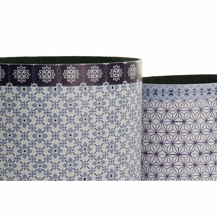 DKD Home Decor Set de 2 Papeleras de Lienzo y Madera Azul