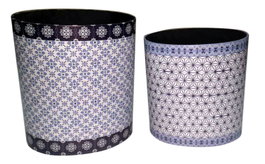 DKD Home Decor Set de 2 Papeleras de Lienzo y Madera Azul