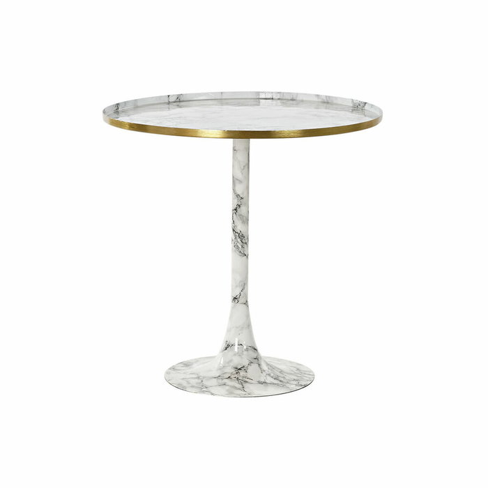 DKD Home Decor Mesita Auxiliar de Aluminio Símil Mármol Blanco y Dorado