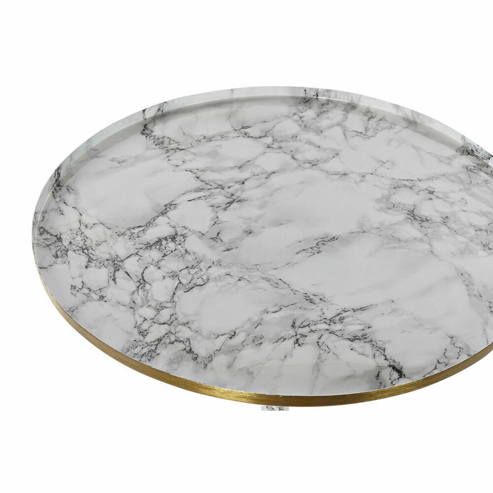 DKD Home Decor Mesita Auxiliar de Aluminio Símil Mármol Blanco y Dorado