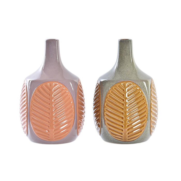 DKD Home Decor Surtido de 2 Jarrones de Gres con Diseño de Hojas, Marrón y Rosa DKD Home Decor Surtido de 2 Jarrones de Gres con Diseño de Hojas, Marrón y Rosa