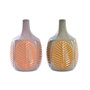 DKD Home Decor Surtido de 2 Jarrones de Gres con Diseño de Hojas, Marrón y Rosa
