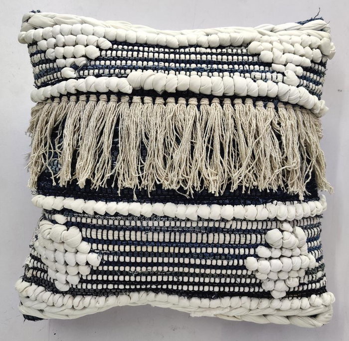 DKD Home Decor Cojín de Suelo de Algodón 60x60x25 con Rayas Negro, Blanco y Azul