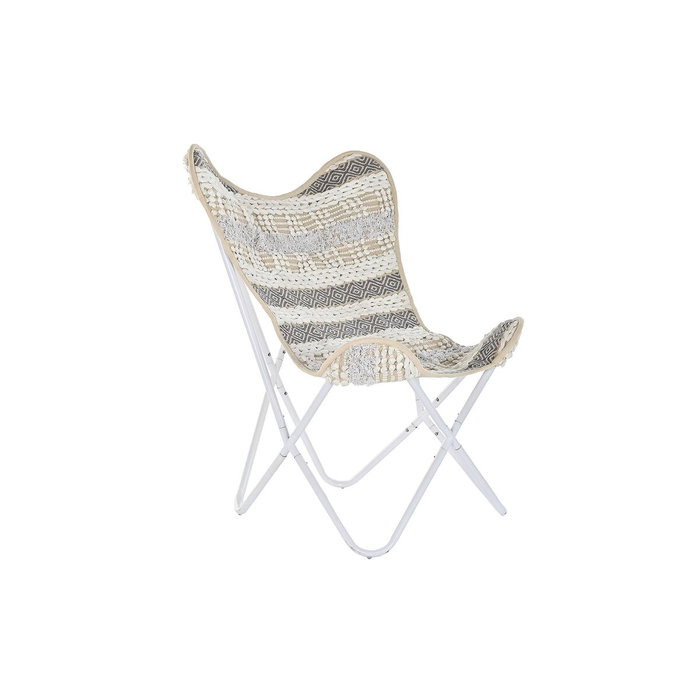DKD Home Decor Sillón Mariposa Algodón y Hierro Blanco y Gris