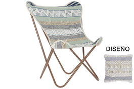 DKD Home Decor Nacla Sillon Boho Blanco Gris 65 x 90 x 74 cm