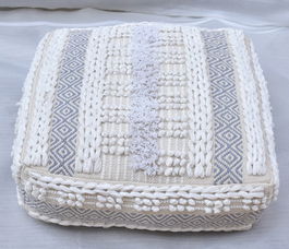 DKD Home Decor Cojín Suelo Nacla Boho Blanco Gris Algodón/Poliéster 60 x 60 x 25 cm