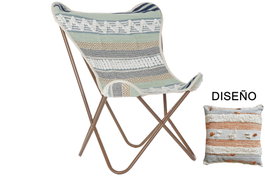 DKD Home Decor Sillón Boho Naranja Blanco 65 x 90 x 74 cm