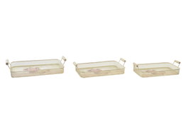 DKD Home Decor Bandeja Shabby Rosa Metal 21 x 8 x 40 cm Set de 3