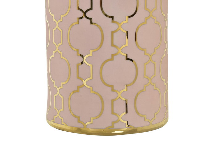DKD Home Decor Jarrón Oriental Zeman Rosa Dorado Porcelana 13.5 x 36 x 13.5 cm