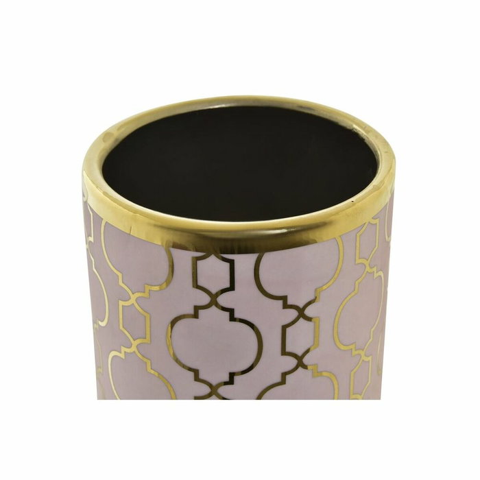 DKD Home Decor Jarrón de Porcelana Cromado Rosa ZEMAN 14x14x32 cm