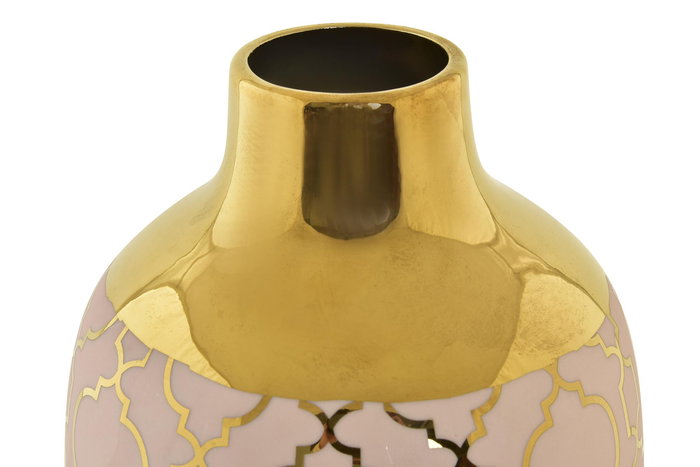 DKD Home Decor Zeman Jarron Porcelana Rosa Dorado Cromado 15 x 15 x 41.5 cm