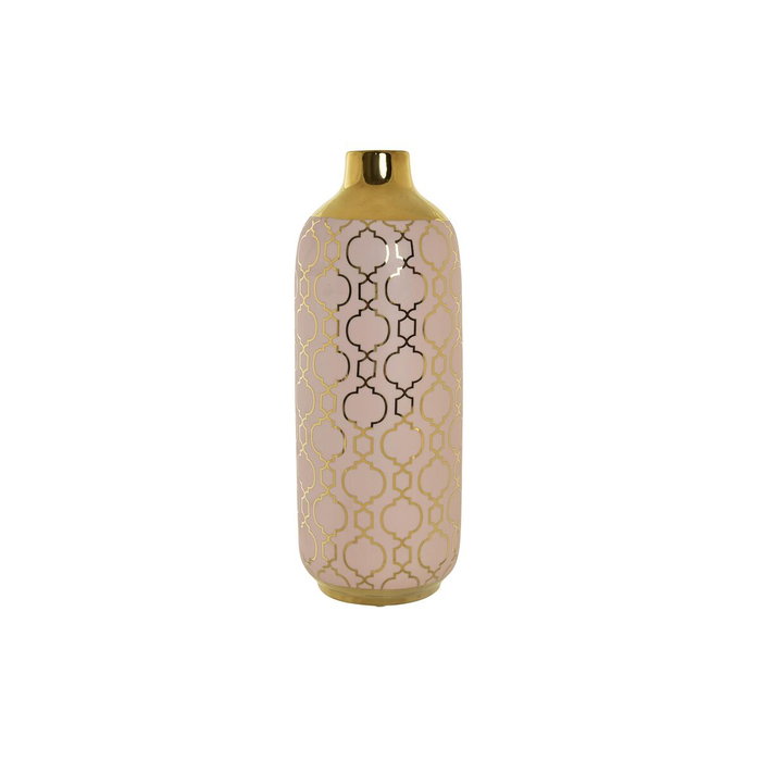 DKD Home Decor Jarrón de Porcelana Cromado Rosa y Dorado ZEMAN 15x15x41,5 cm