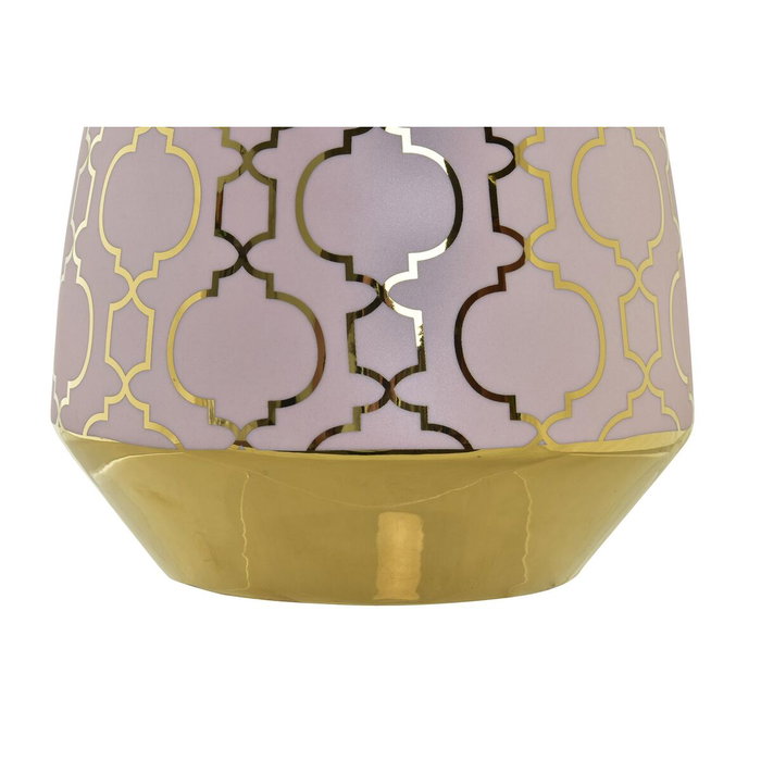 DKD Home Decor Jarrón de Porcelana Cromado Rosa y Dorado ZEMAN 18x18x24 cm