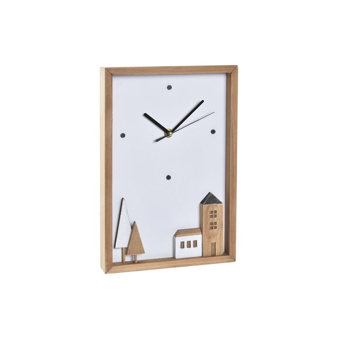 DKD Home Decor Reloj de Pared de Madera Casitas Blanco y Marrón