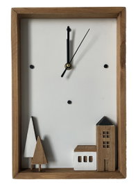 DKD Home Decor Reloj de Pared de Madera Casitas Blanco y Marrón