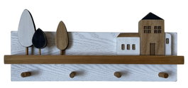 DKD Home Decor Perchero de Pared de Madera Casitas Blanco
