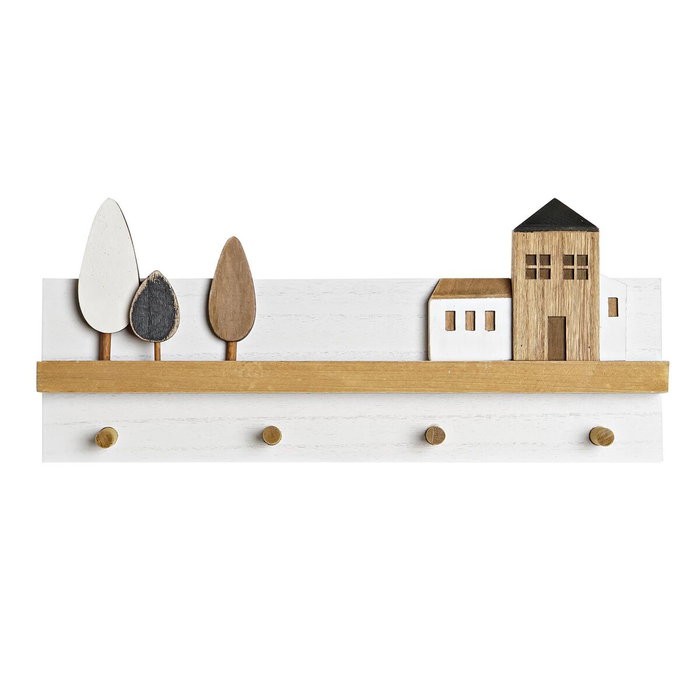 DKD Home Decor Perchero de Pared de Madera Casitas Blanco