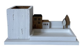 DKD Home Decor Cubilete de Madera Casitas Blanco